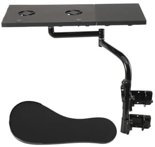 TABODD Ergonomic Laptop Mouse Stand Mount Holder, Foldable Laptop Mouse Stand Mount 360° Adjustable Keyboard Chair Stand Tray Laptop Mount with Chair Clamp, Mouse Pad and USB Fan, Black