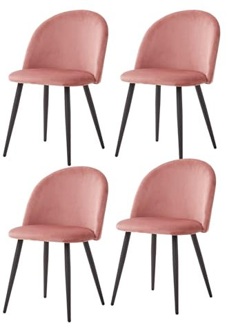 GrandCA HOME 4er-Set Esszimmerstühle aus Samt, Küchenstühle mit Schwarzen Metallbeinen, Gepolsterte Beistellstühle für das Wohnzimmer,Rosa-BK