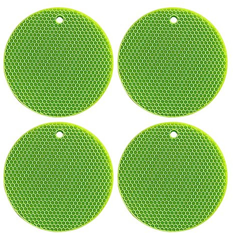 Silikon Topfuntersetzer, 18 cm, 4er-Set, Hitzebeständig bis 240°C, Spülmaschinenfest (Green)