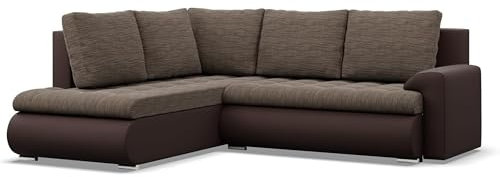 Mebligo - Ecksofa mit Schlaffunktion und 2 Bettkasten Braun + Braun 230x89x200 (BxHxT) FORESTA - Links Eckcouch, Sofas & Couches, Couch L Form, Cauchsofa, Sofa Wohnzimmer, Ecke Sofa