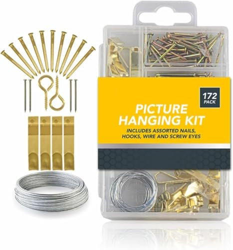 Kit per appendere quadri, 172 pezzi, accessori per montaggio a parete con ganci, chiodi, filo e occhi a vite per cornici, opere d'arte, specchi e installazione di decorazioni per la casa