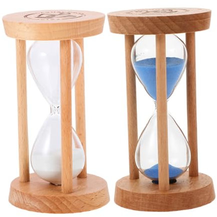 UKCOCO Sabliers De Table Créatifs 5, Lot De 2, en Bois Naturel Et Verre Transparent, Minuterie Précise, Décoration Domestique Et Bureau, Accessoire Présent Polyvalent