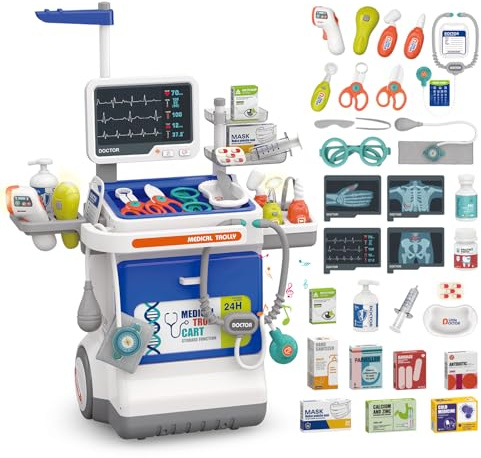 Arztkoffer Kinder, Arztwagen mit Ton & Licht ,Medizinische Spielzeug Mit Echtem Stethoskop Rollenspiel Spielzeug ,Doktor Spielzeug Set für Jungen Mädchen ab 3 Jahren, großes Geschenk für Kinder (Blau)