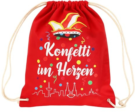 DPKOW Rote Tasche Köln Turnbeutel Rucksack Mädchen Jung Damen Herren Kölner Karneval Accessoires Kostüm Fasching, Karneval Köln Tasche Kölsche Geschenke - Konfetti im Herzen