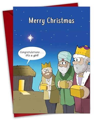 Twizler Lustige Weihnachtskarte – It's a Girl – humorvolle Weihnachtskarte – Innenseite unbeschriftet