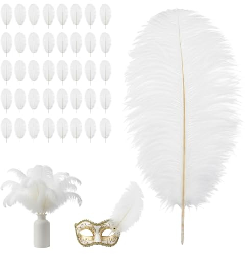 40 Federn, Federn Weiß, WeißE Federn, Feder, StraußEnfedern, WeißE Federn Zum Basteln, WeißE Federn Zum Basteln FüR Hochzeiten, Esstische, Karneval, TraumfäNger Dekoration