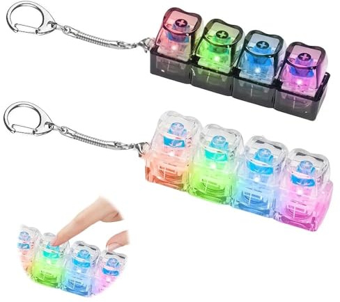 2Pcs Light Up Keyboard Fidget, Funny Fidget Keyboard with 4 Buttons, Portable Stress Relief Keyring, Ideal Stress Relief Gifts