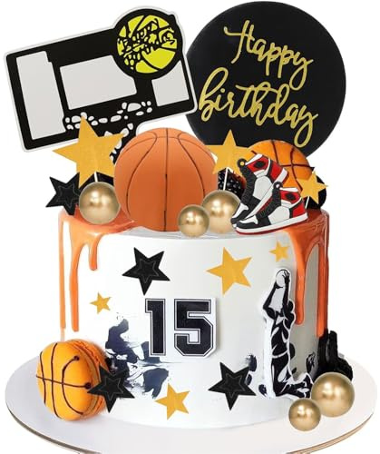 22-teilig Stilvolles Dekorationsset für Geburtstagskuchen zum Thema Basketball, ideal für Jungengeburtstagsfeiern, DIY-Basketball-Kuchendekorationen