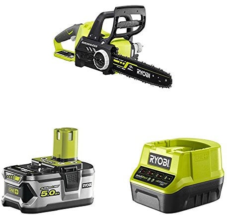 Ryobi OCS1830 ONE+ 18 V Cordless Brushless Chain Saw (30 cm Bar) with Lithium+ 5.0Ah Battery and Charger