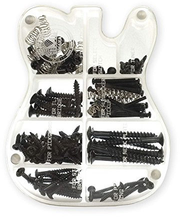 MAKA Assortiment de vis de guitare avec boîte de rangement en acrylique personnalisée pour chevalet de guitare électrique, micro, pickguard, accordeur, interrupteur, plaque de manche, avec ressorts,