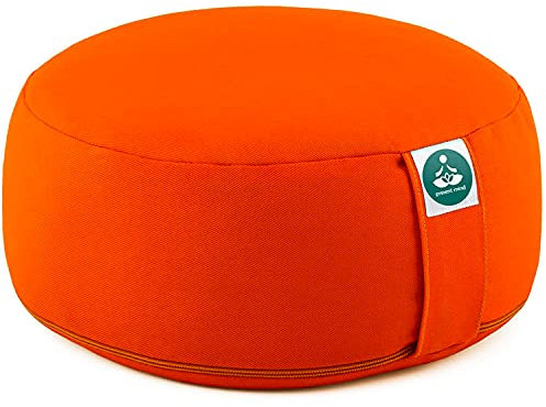 Present Mind Meditationskissen, rund, Yogakissen, hoch, Meditationskissen, 100% natürlich, Zafu, hergestellt in der EU, waschbarer Bezug, Farbe: Orange, Höhe: 16 cm