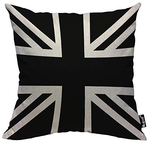 Mugod Kissenbezug mit Union Jack-Motiv, geometrisches Muster, schwarz und weiß, Baumwollleinen, quadratisch, Standard-Kissenbezug, 45,7 x 45,7 cm, für Zuhause, dekoratives Schlafzimmer/Wohnzimmer/Auto