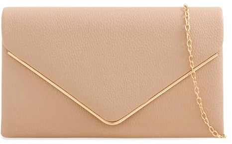 LeahWard Women's Faux Leather Flap Clutch Bags Wedding Party Handbags For Women (Nude)