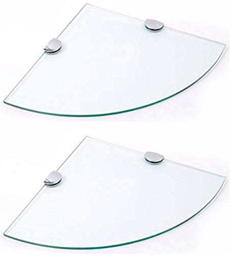 BSM Marketing Lot de 2 étagères d'angle en verre trempé de 6 mm, 2 étagères de 300 mm environ