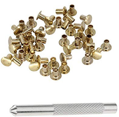 Trimming Shop Flat Head Single Cap Semi Tubular Iron Rivets with Flower Hand Punching Tool for Replacement & Repairing, DIY Projects, 8mm x 7.5mm, 200pcs