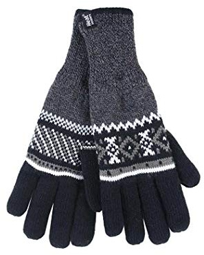 HEAT HOLDERS - Mens Striped Nordic Fairisle Zig Zag Knitted Fleece Lined Thermal Winter Warm Gloves