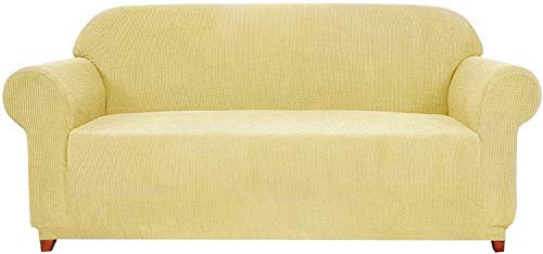 subrtex kariert Sofabezug Sofahusse Sesselbezug Stretchhusse Sofaüberwurf Couchhusse Spannbezug(3 Sitzer,Senfgelb)