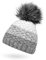 Neverless® Damen Strick-Mütze gefüttert Fleece-Innenfutter Fell-Bommel Kunstfell Winter-Mütze Bommelmütze Grobstrick Mehrfarbig hellgrau-weiß