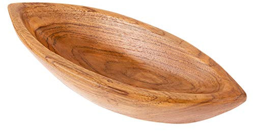 wohnfreuden Teakholz Schale braun oval 30 cm - Tropenholz Schale lasiert Wohnzimmer Holz Deko