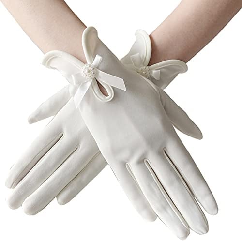 Gionforsy Floral Lace Gloves for Wedding & Bridal - Elegant Short Wrist Gloves for Opera, Dinner Party (Off White)