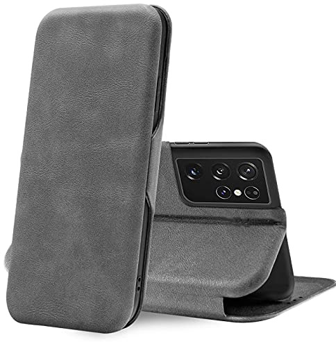 CoolGadget Flip Case Handy für Samsung Galaxy S21 Ultra Shell Flip Case, dünne Business Klapphülle mit Magnetverschluss & Kartenfach, kompatibel mit Samsung Galaxy S21 Ultra (6,8 Zoll), Grau