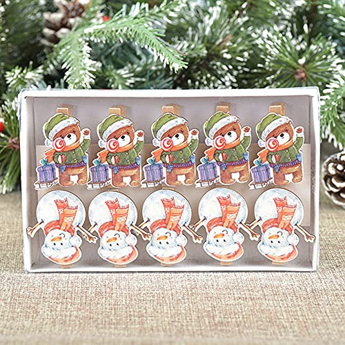 YGMXZL 10 Stück Mini Holz Klammer Clips,Weihnachten Holz Clips,Weihnachten Klammern Holz Deko,DIY Fotoklammern für Namensschilder (Schneemann Bär)