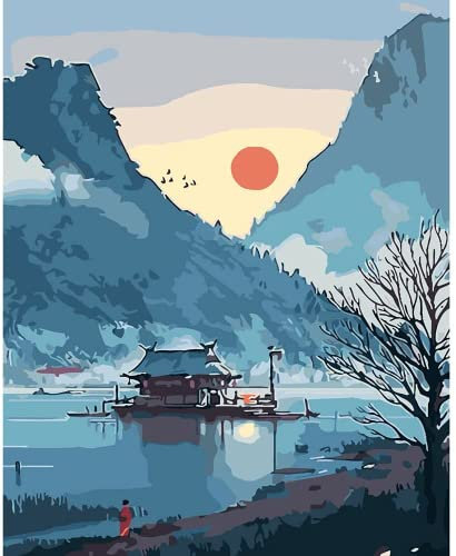jieyisier Malen nach Zahlen Erwachsene Malen nach Zahlen Japanische Landschaft – 40 x 50 cm Leinen-Leinwand und 3 Pinsel, Acrylfarbe (ohne Rand)