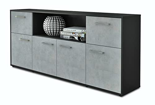 Lqliving Kommode Sideboard Ermentrude, Korpus in anthrazit matt, Front in moderner Beton Optik (180x79x35cm), inkl. Metall Griffen, Made in Germany