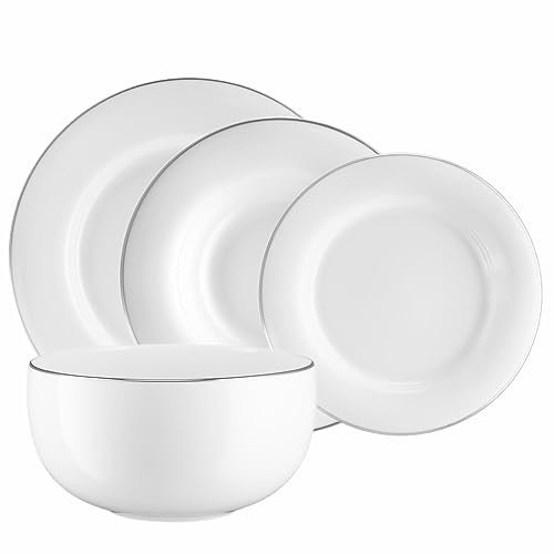 VILLA ITALIA Tafelservice für 12 Personen Porzellan Geschirr Set - Tafelgeschirr - Teller tief - Desserteller - Schüssel - Schüssel - PLUS PLATIN NZ138