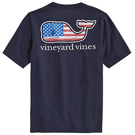 vineyard vines Boys' Flag Whale Short Sleeve Pocket Tee, Vineyard Navy, M