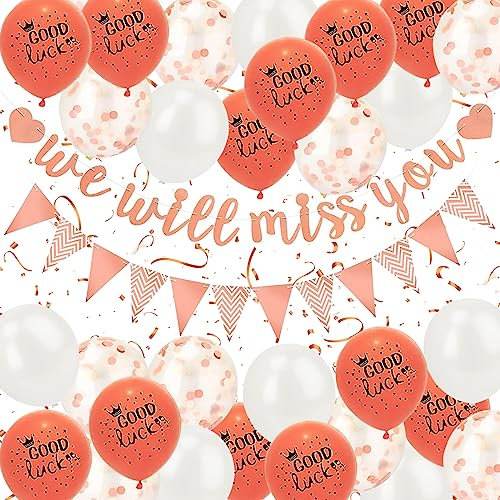 Wir Werden Dich Vermissen Banner, Deko Abschiedsparty Deko Schwarz Gold Glitzer We Will Miss You Girlande Dreieck Flagge Viel Glück Ballons, für Ruhestand Absolvent Abschieds Kollegen Jobwechsel Deko