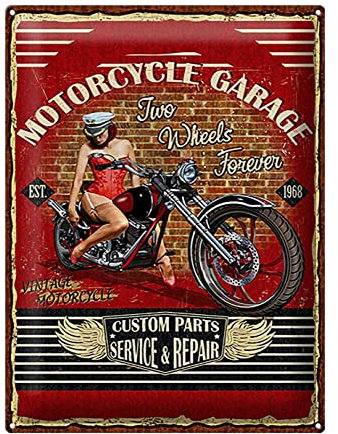 FEMER Plaque en tôle Pinup 30 x 40 cm Rétro Moto Garage Vintage Décoration