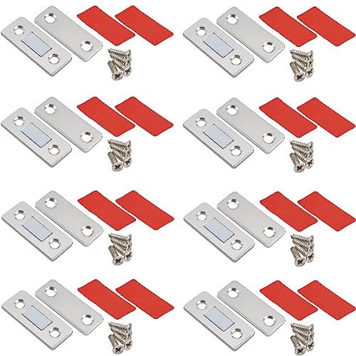 MIN CI 8 Pack Magnetic Door Catch, Door Magnets Cupboard Magnets Magnetic Strips Self Adhesive Strong Magnets Heavy Duty Magnetic Catch for Cupboards Kitchen Bathroom Wardrobe