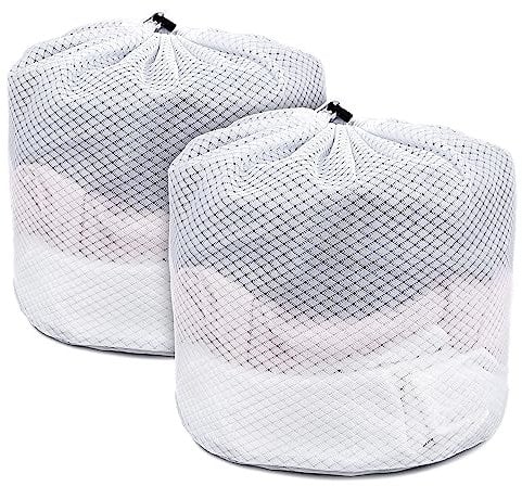 ROMON 2 pièces Filet Linge Machine a Laver, Filet de Lavage Machine a Laver avec Cordon de Serrage, Sac a Linge Réutilisable en Maille