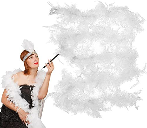 Deno Weiße Federboa – 2 Meter Lange Federboa für Frauen zum Basteln, Flauschige Federboa, DIY-Kostümzubehör für Mädchen, Weihnachten, Karneval, Tanzen, Hochzeitsfeier
