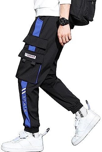 XYXIONGMAO Men's Tactical Streetwear Joggers Goth Clothes Baggy Casual Sports Pants Baggy Casual Techwear Hip Hop Sweatpants Black Cargo Pants for Men(Blue,XL)