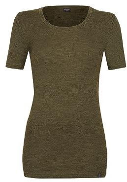 Dilling Damen T-Shirt aus Merinowolle Dunkelgrün meliert 40