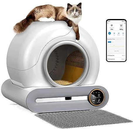 Bac A Litiere Chat Autonettoyante, LitièRe Automatique /65l+9l Grande Capacité/éLimination des Odeurs/ContrôLe App, Poubelle Litiere Chat pour Plusieurs Chats