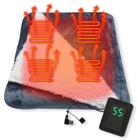 USB Heated Shawl Electric Wearable Throw Blanket with Large Heating Area 3 Temperature Levels Auto-Off Warm Fleece Poncho Wrap for Back Neck Shoulder Abdomen Pain Relief