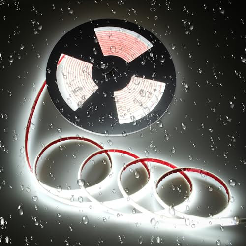 ALITOVE COB LED Streifen 10M Selbstklebend Kaltweiß 6500K LED Band Außenbereich Wasserdicht 2400LEDs DC 24V für für Schlafzimmer Haus Garten Terrasse (kein Adapter und Controller)