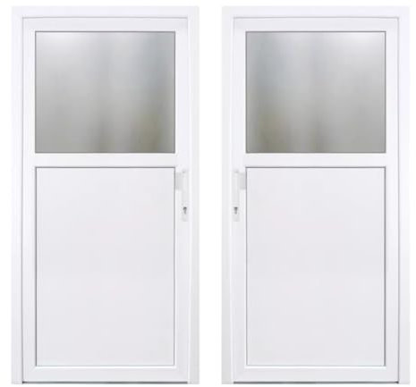 HORI® Kellertür Haustür aus Kunststoff Nebeneingangstür Komplettset Hauseingangstür weiß/anthrazit I Farbe: weiß I DIN rechts I Modell: Knauff I 210 x 110 cm