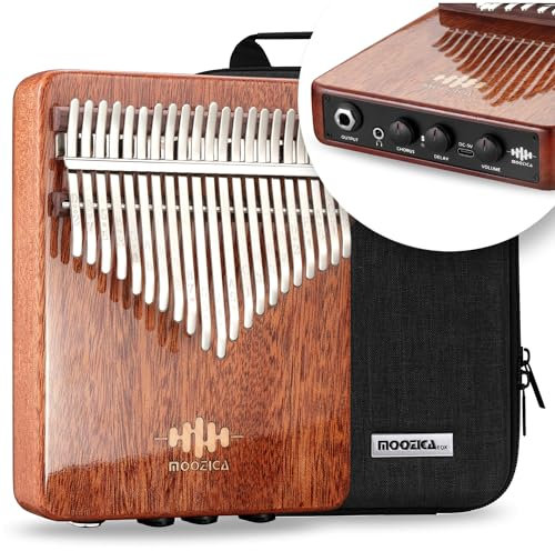 MOOZICA 21 Tasten Professionelle EQ Kalimba integrierter Piezo-Tonabnehmer, Kalimba-Daumenklavier mit Chorus- und Verzögerungseffektsteuerung, professionelle akustisch-elektrische Kalimba (K21EQX)