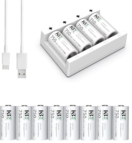 KBT 8-Pack CR123A Battery Charger, 3.7V 750mAh Rechargeable Battery, Fast Charging 2A Smart Charger for Arlo Wireless Cameras VMC3030 VMK3200 VMS3330 3430 3530