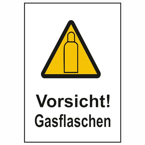 Indigos UG - Schild Warn-Kombischild Vorsicht! Gasflaschen! - 13,1x18,5 cm - Warnung - Sicherheit - Hotel, Firma, Haus - Aluverbundplatte 3mm - Hinweisschild - Warnschild