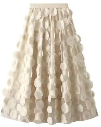 Damen-Midiröcke In A-Linie Mit Hoher Taille – Elastische, Elegante A-Linie-Schirmröcke Für Damen Mit Hoher Taille, Lange Röcke Mit 3D-Tupfen-Applikationen Für Herbst Und Winter, Aprikose, Einhei