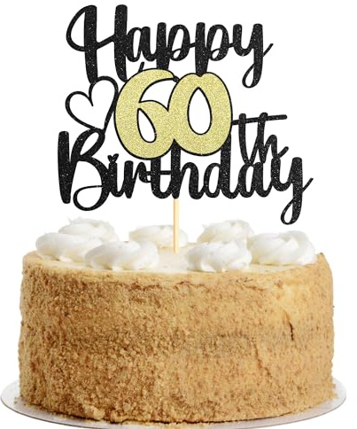 Sumerk 1 Stück 60. Geburtstag Tortendeko Schwarzes Gold 60. Kuchendekorationen für Frau Mann