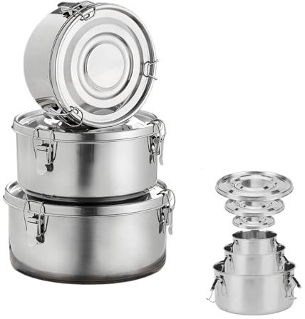 Accmuzzy Edelstahl Brotdose (3 Stück Vorratsdosen mit Deckel Luftdicht, Auslaufsichere Edelstahl Behälter mit Deckel, Ideal für Camping Ausflüge, Snacks, Obst, Salate, 650ml, 1040ml, 1590ml