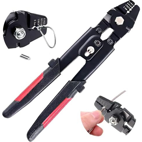 Pinza per Funi Metalliche,Pinze per Pesca,Morsetto per Linea di Aggraffatura Cavi In Acciaio,Materiale in Acciaio Ad Alto Tenore di Carbonio,Capacità di Crimpatura 0,1-2,2 (Mm²)-Nero