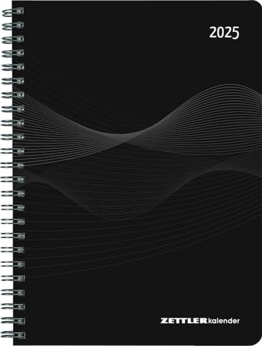 Wochenplaner PP-Einband schwarz - Kalender 2025 - Cheftimer A5 - ZETTLER Kalender - 1 Woche 2 Seiten - Format 15 cm x 21 cm