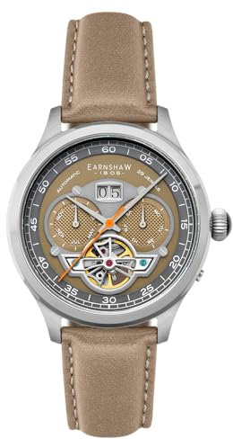 Thomas Earnshaw Herren-Armbanduhr ES-8187 mit offenem Herz, 43 mm, Baron Grand Datum, Kalender, offenes Herz, Automatikuhr mit Lederband, Bog Green, Armband